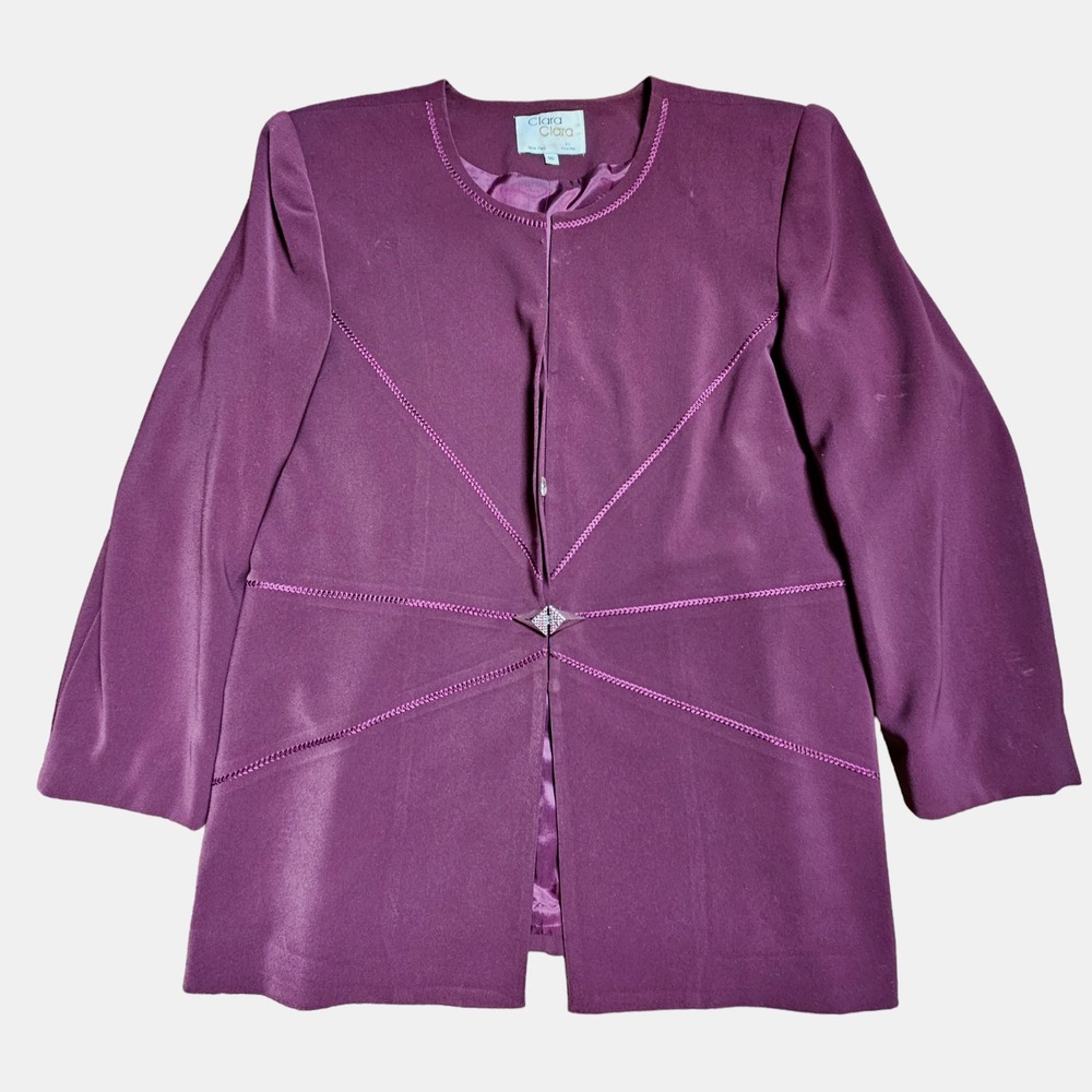 Vintage Clara Clara by Vinette Suit Blazer Jacket Rhinestones Womens 16 Plum